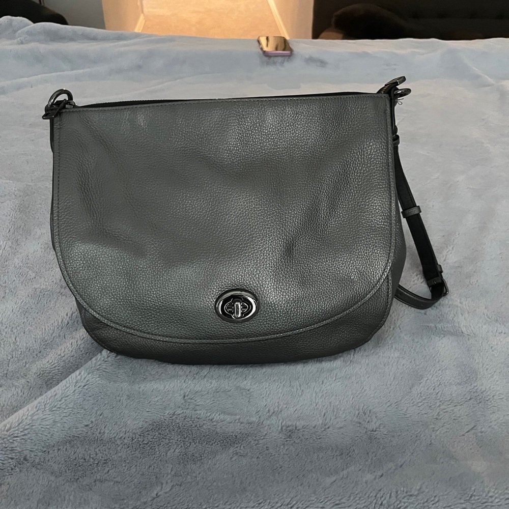LBN  Coach Gray Pebble Leather Shoulder Bag